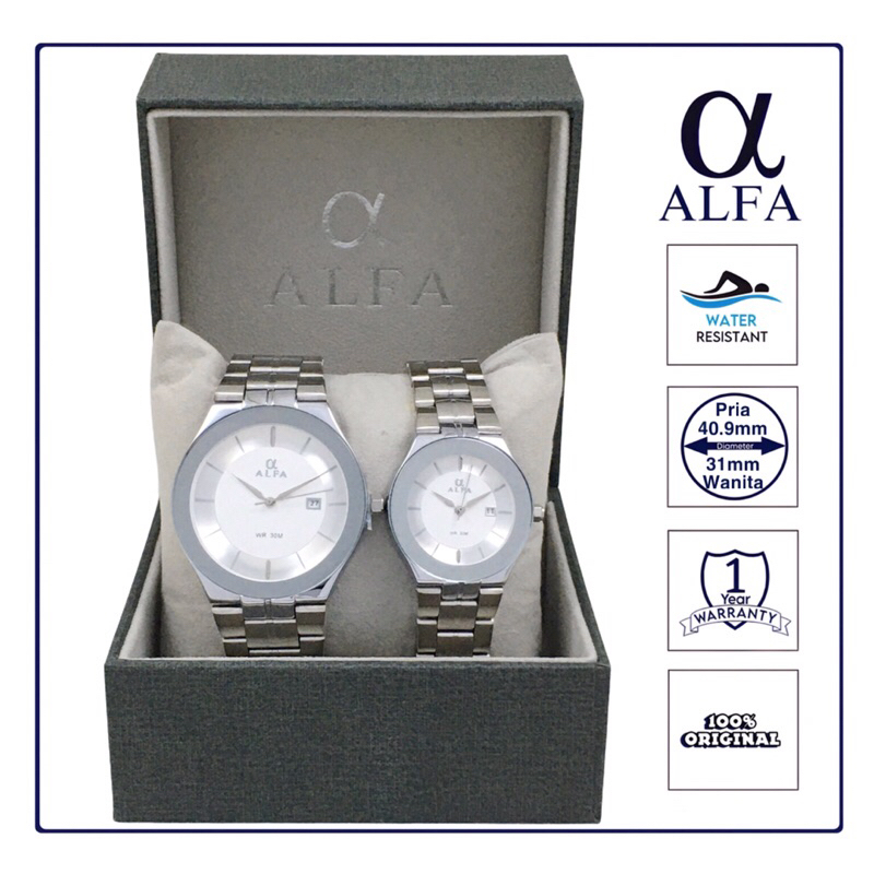 ALFA Jam Tangan Couple Tahan Air warna Silver 88805 Original