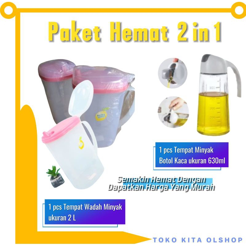 TOKOKITA [PROMO] PAKET HEMAT 2in1 Tempat Minyak Goreng Wadah Minyak Goreng Golden Sunkist 2 Liter + 