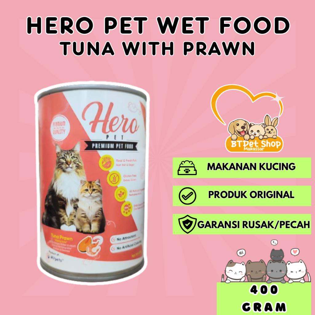 Makanan Basah Kucing Kaleng Hero Pet Tuna Prawn 400gr Cat Wet Food