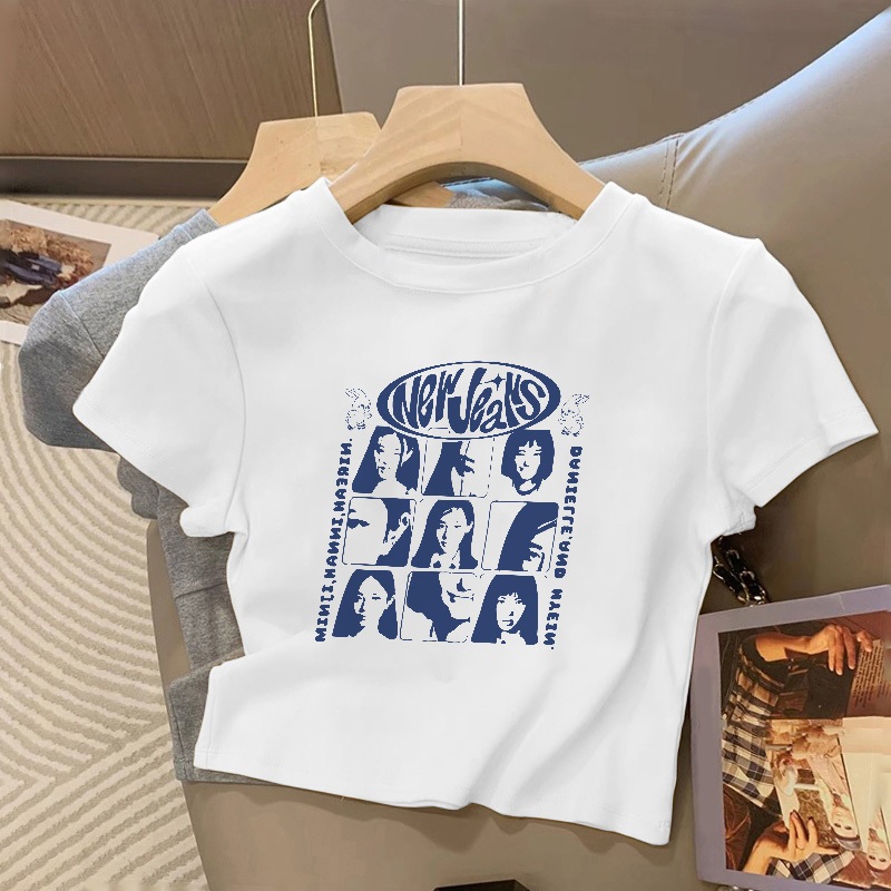Kaos Pendek Longgar Crop Top Wanita Y2k Retro Style Putih Kaos Wanita Premium Kaos Wanita Lengan Pen