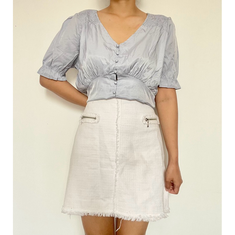 PRELOVED BIGSIZE TWEED WHITE SKIRT ESPRIT