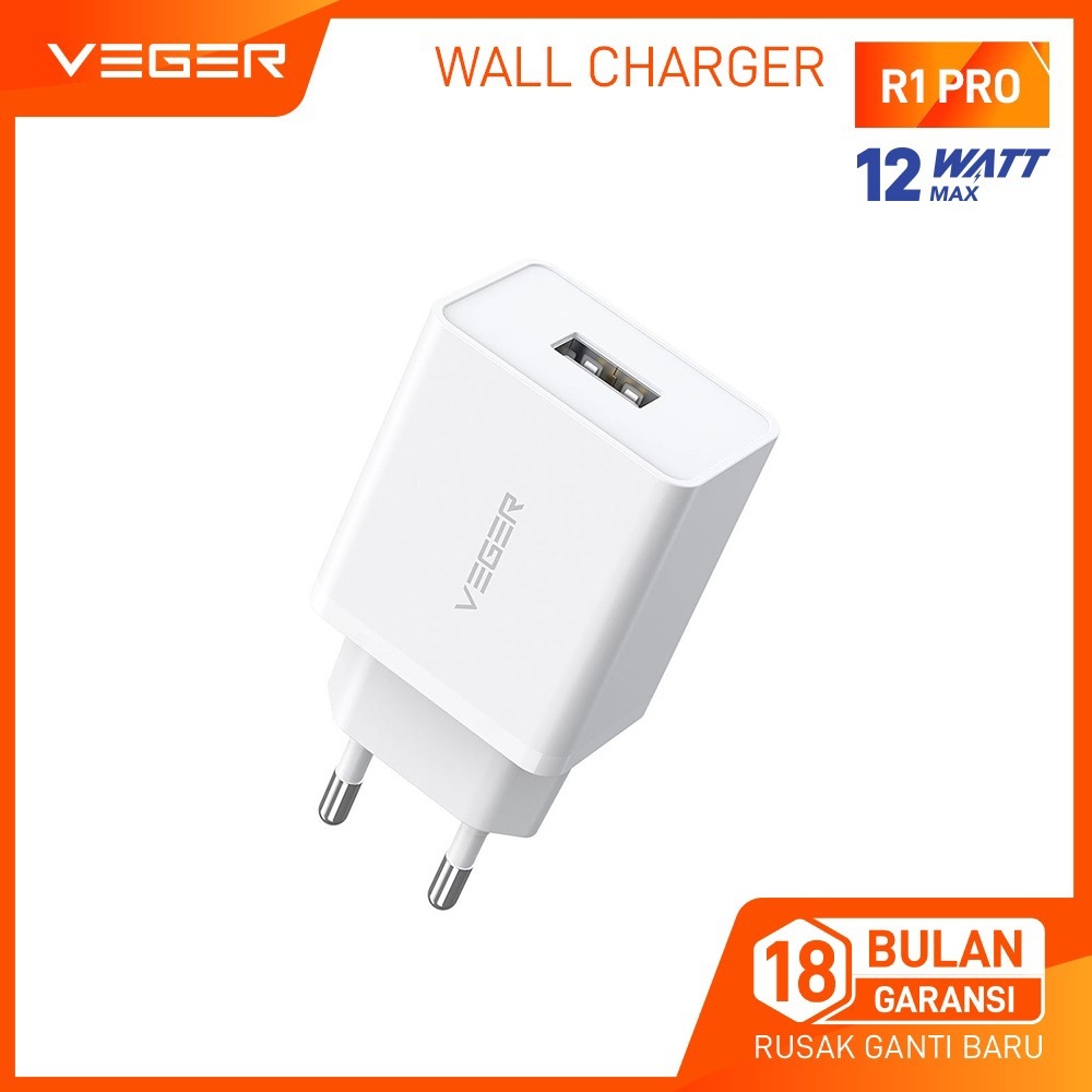 VEGER R1 PRO / Charger VEGER R1 PRO 12W 2.4A with kabel MICRO USB Or TYPE C ORIGINAL