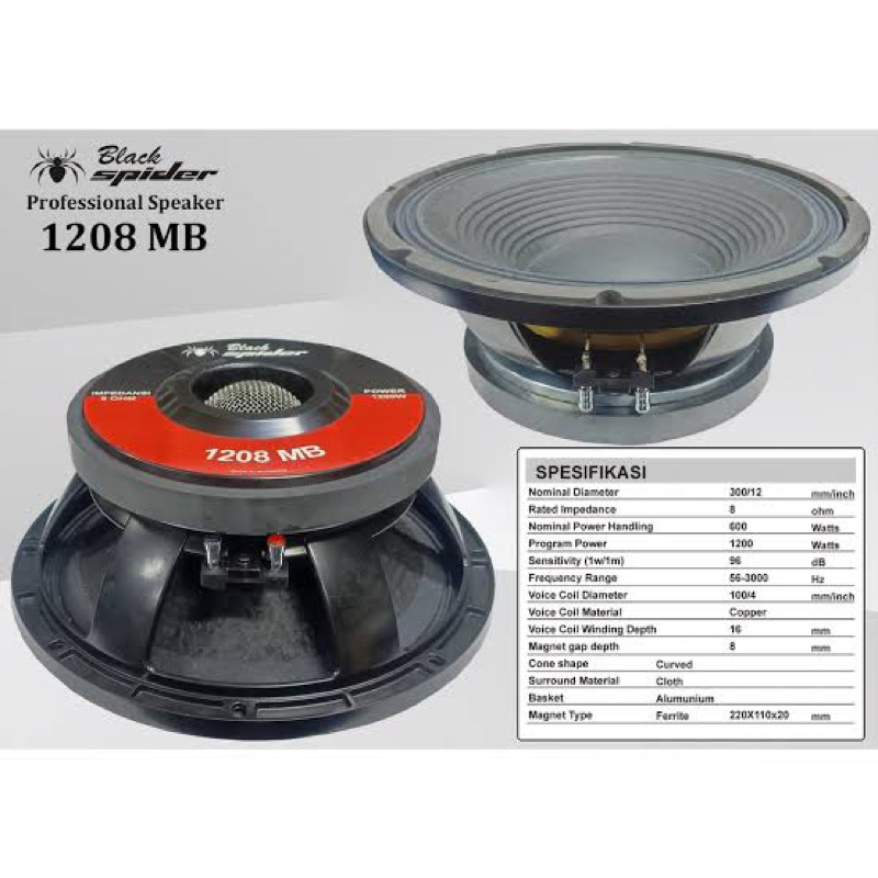 Black Spider Speaker Component Black Spider BS 1208 MB BlackSpider 12 inci BlackSpider speaker Kompo