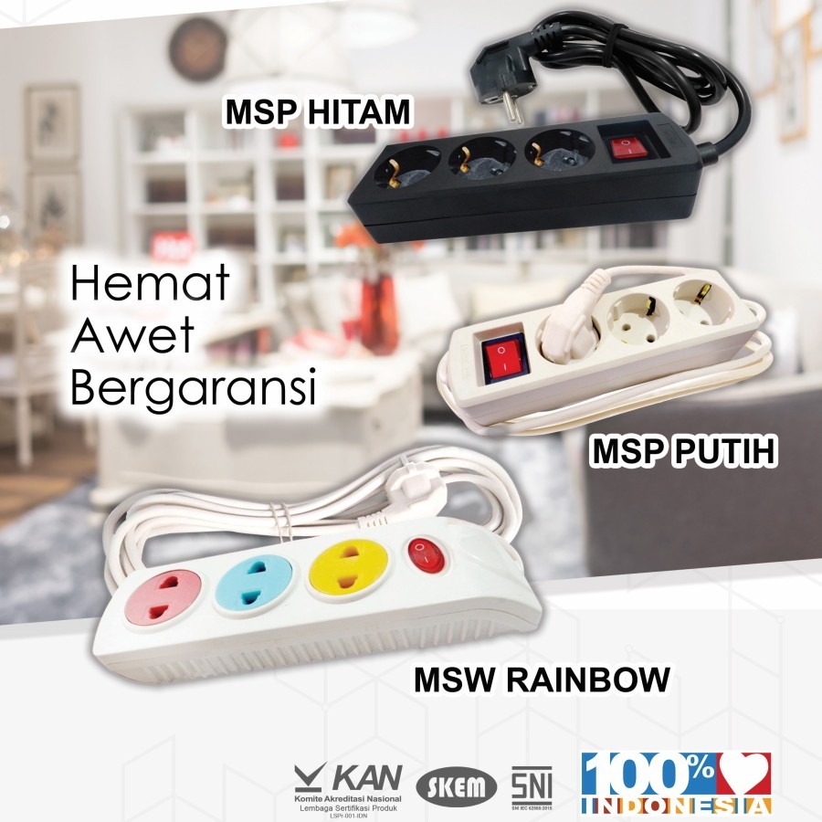 MYVO Stop Kontak 5 Lubang MSP-N35 Hitam Asli Kuningan