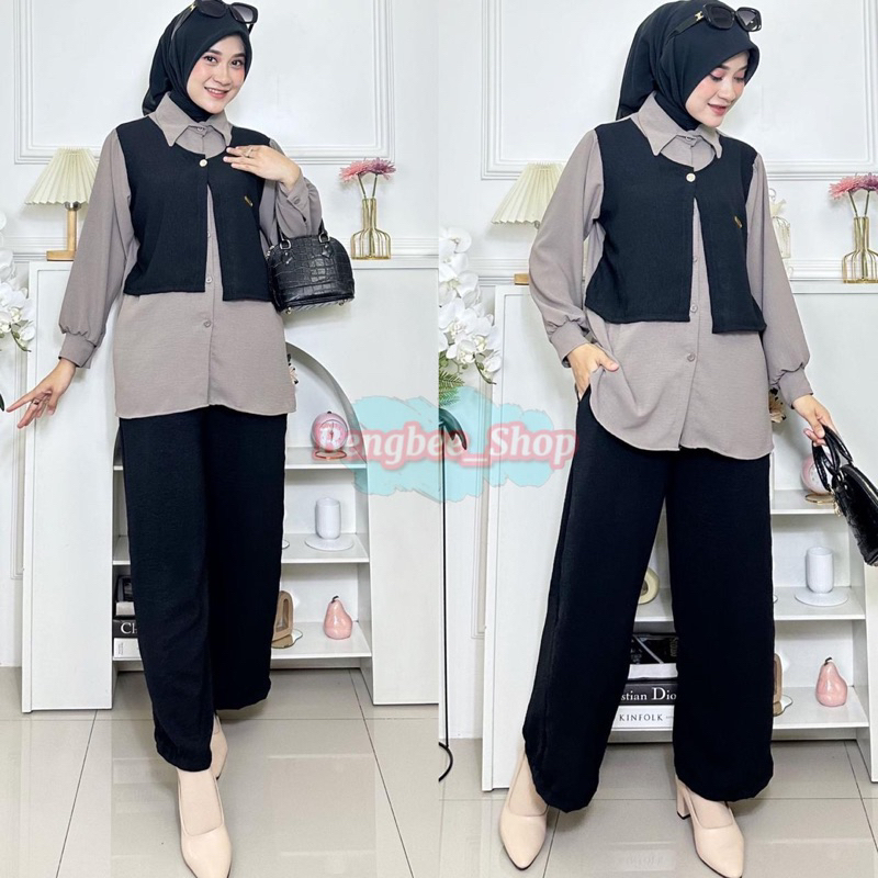 Setelan celana Felicia  SET CRINKLE AIRFLOW LD 115 // SETELAN ROMPI // ONE SET POLOS KOMBINASI KEKIN