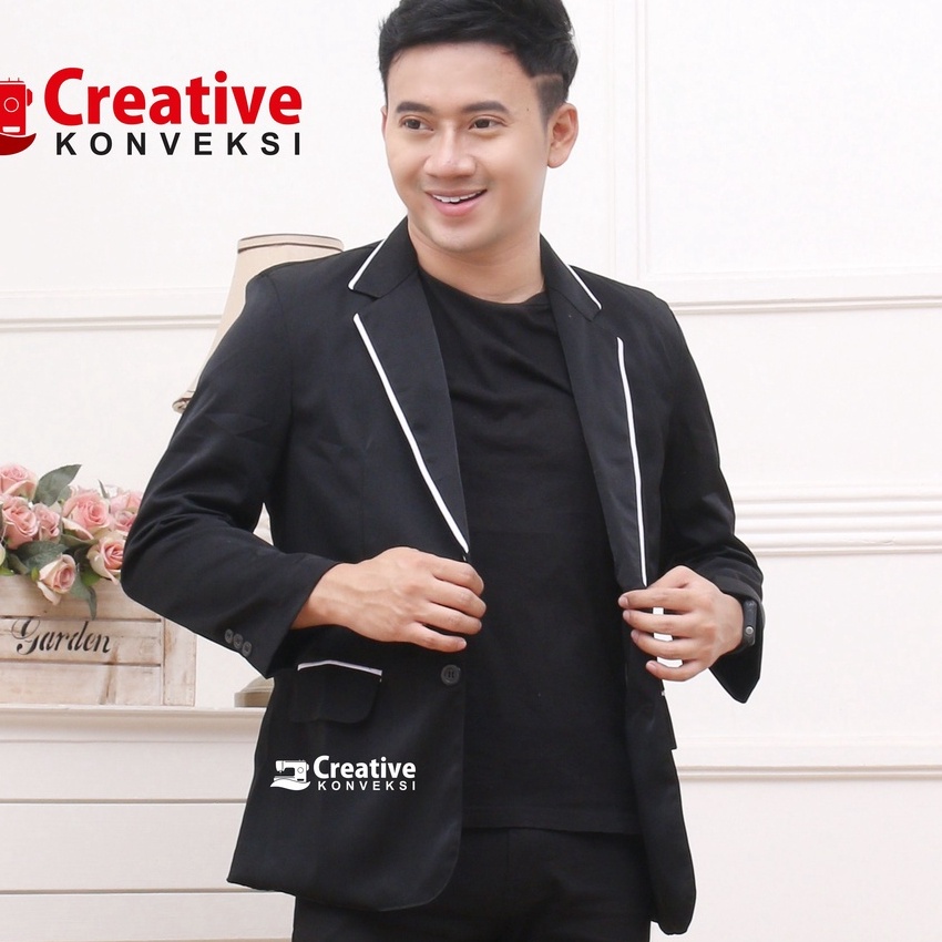 FG2 COD BISA TAMBAH BORDIR JAS almamater OSIS sekolah hitam variasi lis putih  Jas blazer pria warna