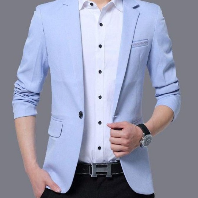 Promo JAS PRIA WARNA BIRU MUDA SLIMFIT  JAS WISUDA  JAS KERJA  JAS KANTOR  FORMAL  NON FORMAL