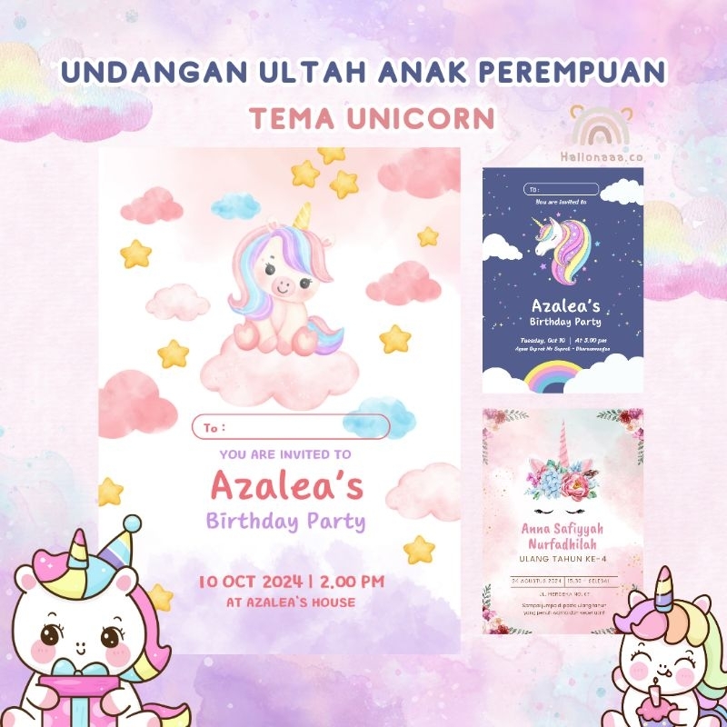 Undangan Ulang Tahun Anak Tema Unicorn Undangan Ultah Anak Tema Unicorn Undangan Ulang Tahun Anak Un