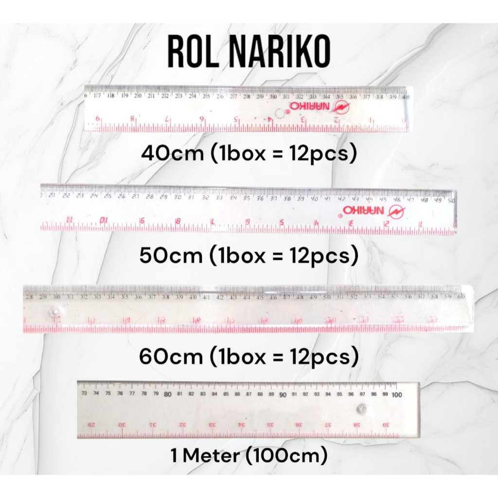 

Penggaris /Rol nariko 40cm , 50 cm ,60cm ,1 meter , BAHAN PLASTIK