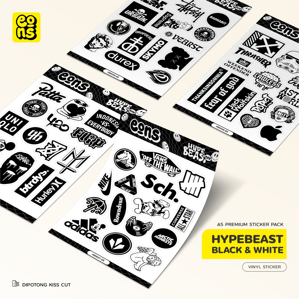 

Stiker Pack HYPEBEAST BLACK & WHITE Waterproof Aesthetic- untuk Laptop, Motor, dan Helm