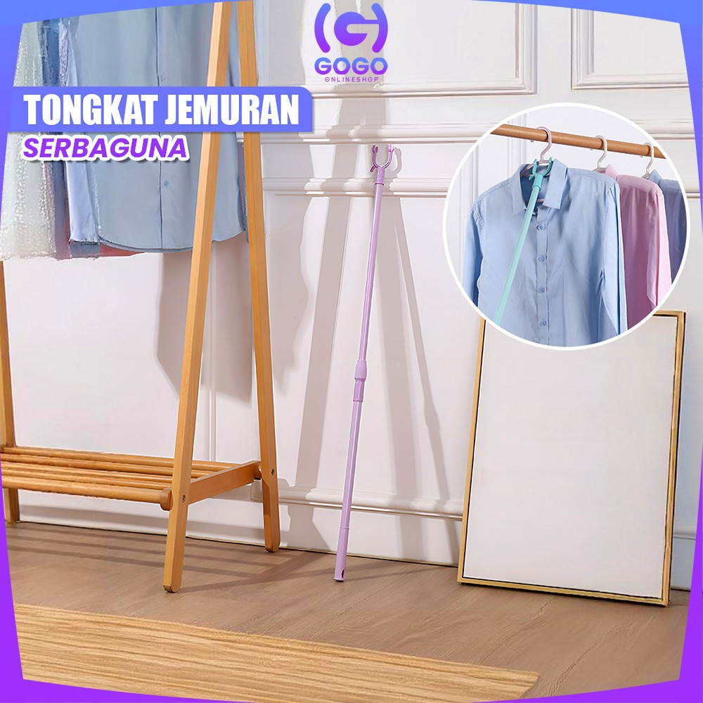 GOGO-C1116 Tongkat Jemuran Pengait Pakaian Bisa Setel Panjang Pendek / Galah Hanger Gantungan Baju D