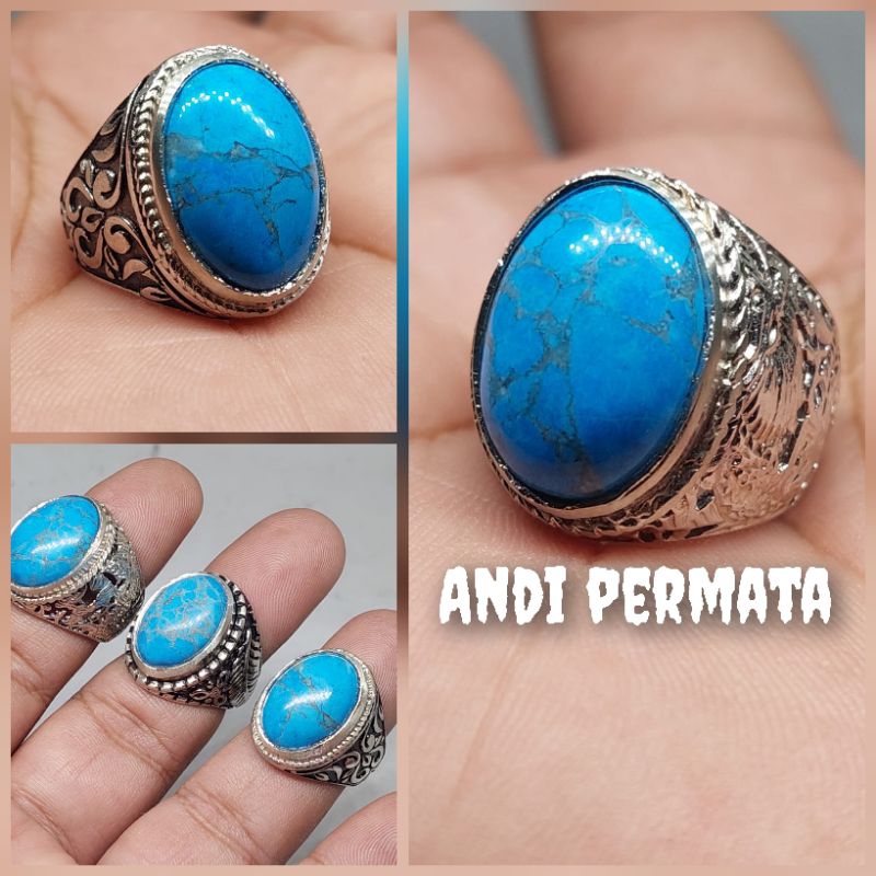 Cincin batu akik pirus biru