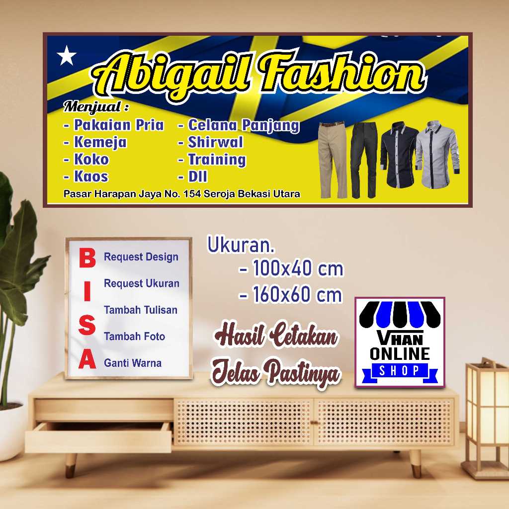 Custom Banner Spanduk MMT Toko Pakaian Pria dan Celana