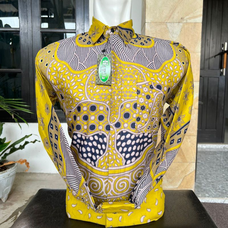 kemeja batik ayah anak warna kuning Lemon
