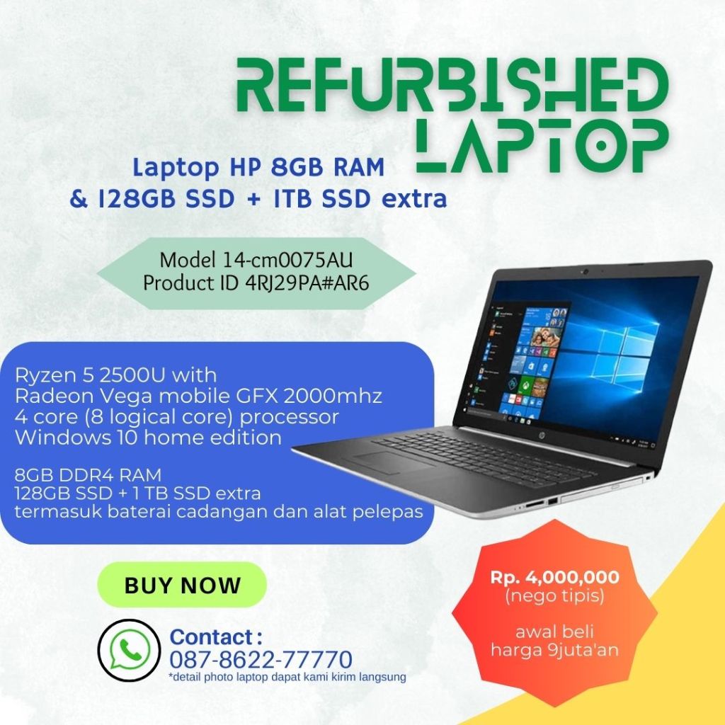 Laptop HP 8GB RAM & 128GB SSD + 1TB SSD extra