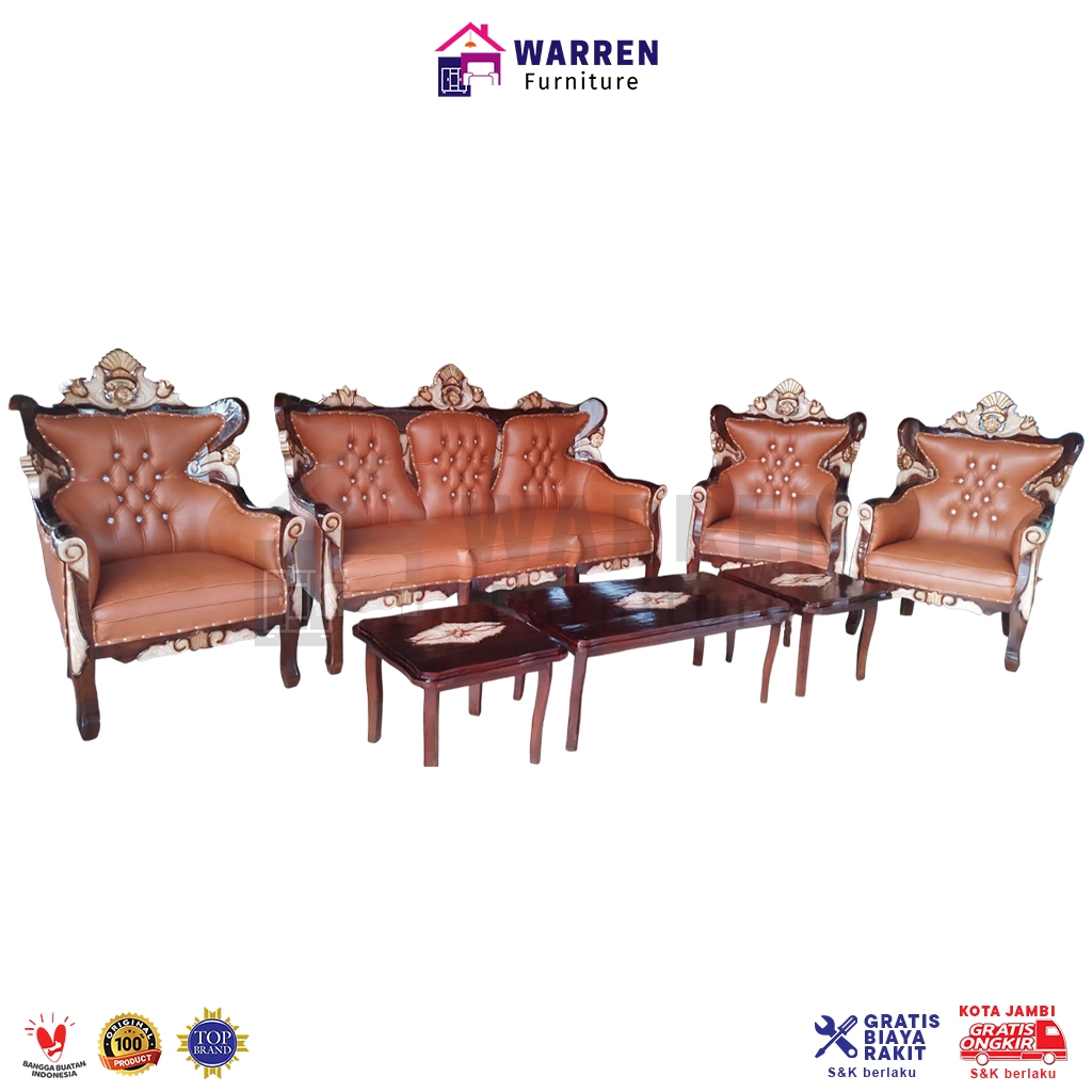 Sofa Kayu Jati Jepara / Kursi Meja Tamu Kayu Jati Jepara Sriwijaya Marmer Kombinasi 3111