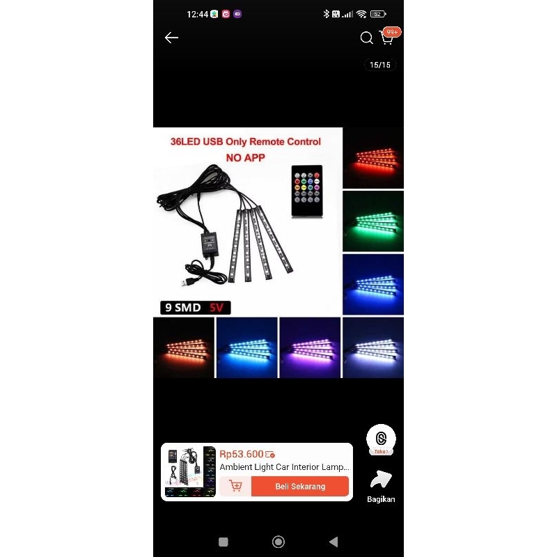 lampu rgb kolong remot + sensor suara