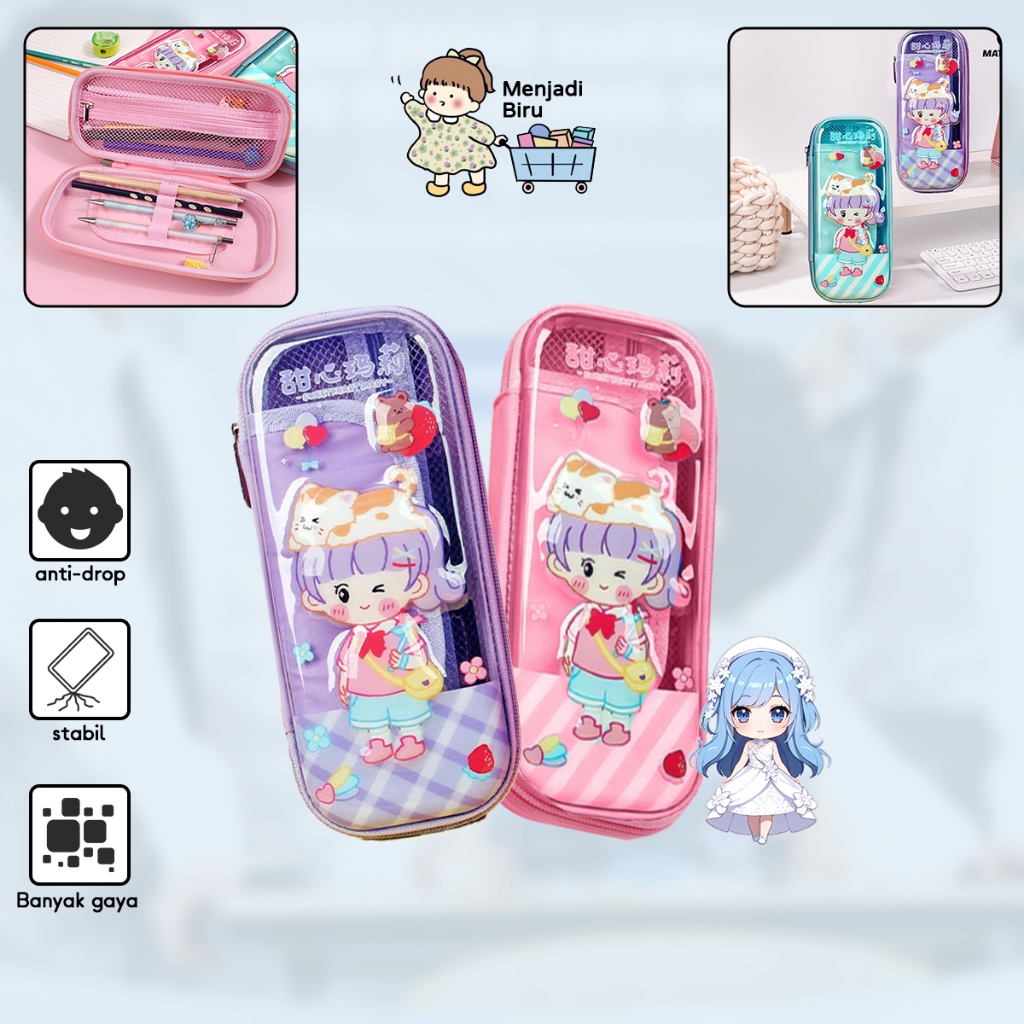 

Tempat pensil gadis kartun/tempat pensil ritsleting gaya unicorn