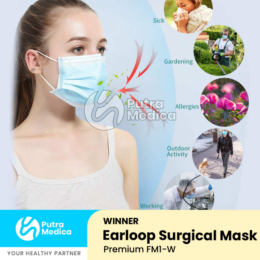 Winner Premium Surgical Face Mask Earloop 3 Ply [Blue] – 1Box / Masker Medis Penutup Hidung Mulut