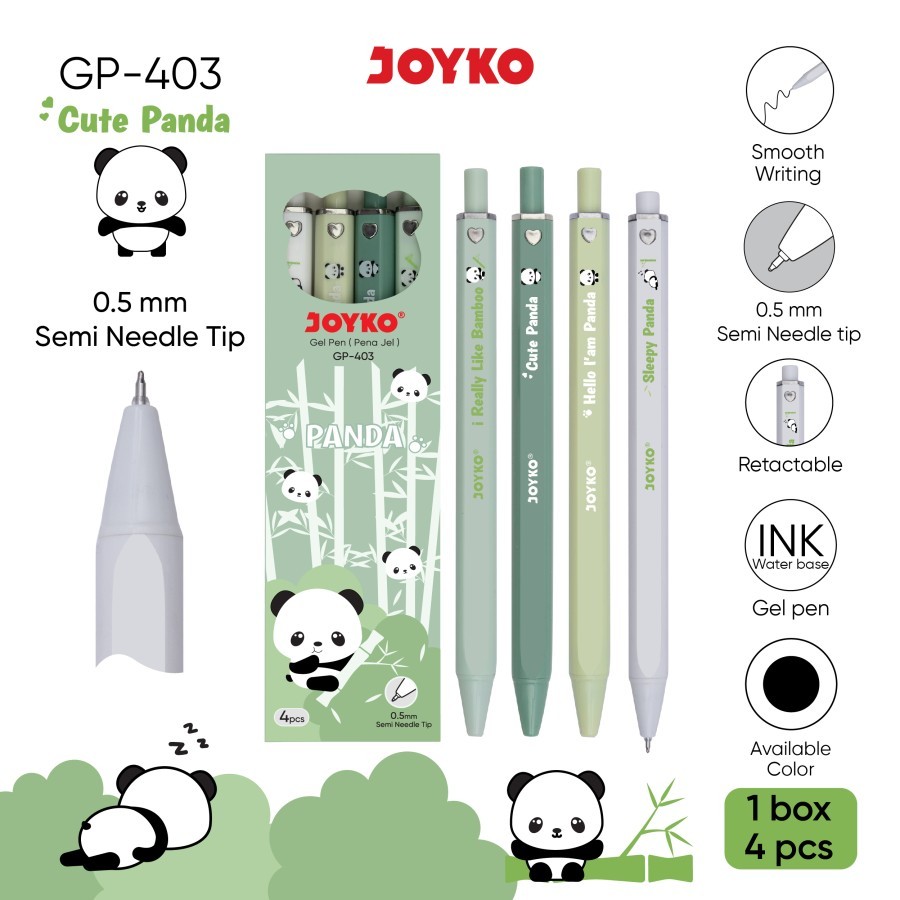 

Pulpen Gel Panda isi 4 Pcs Joyko GP-403