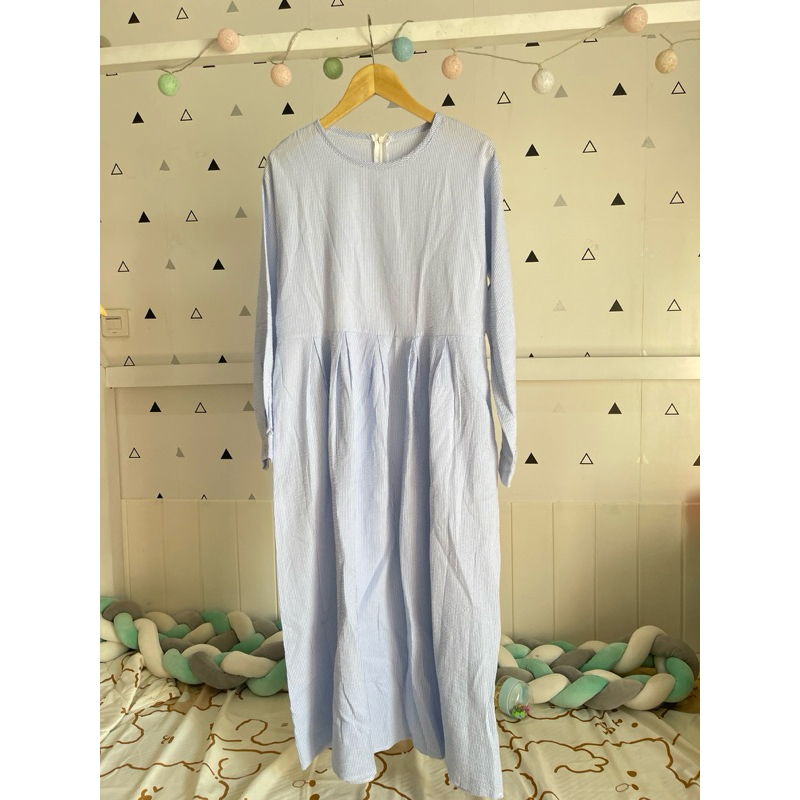 preloved dress salur bahan katun crinkle