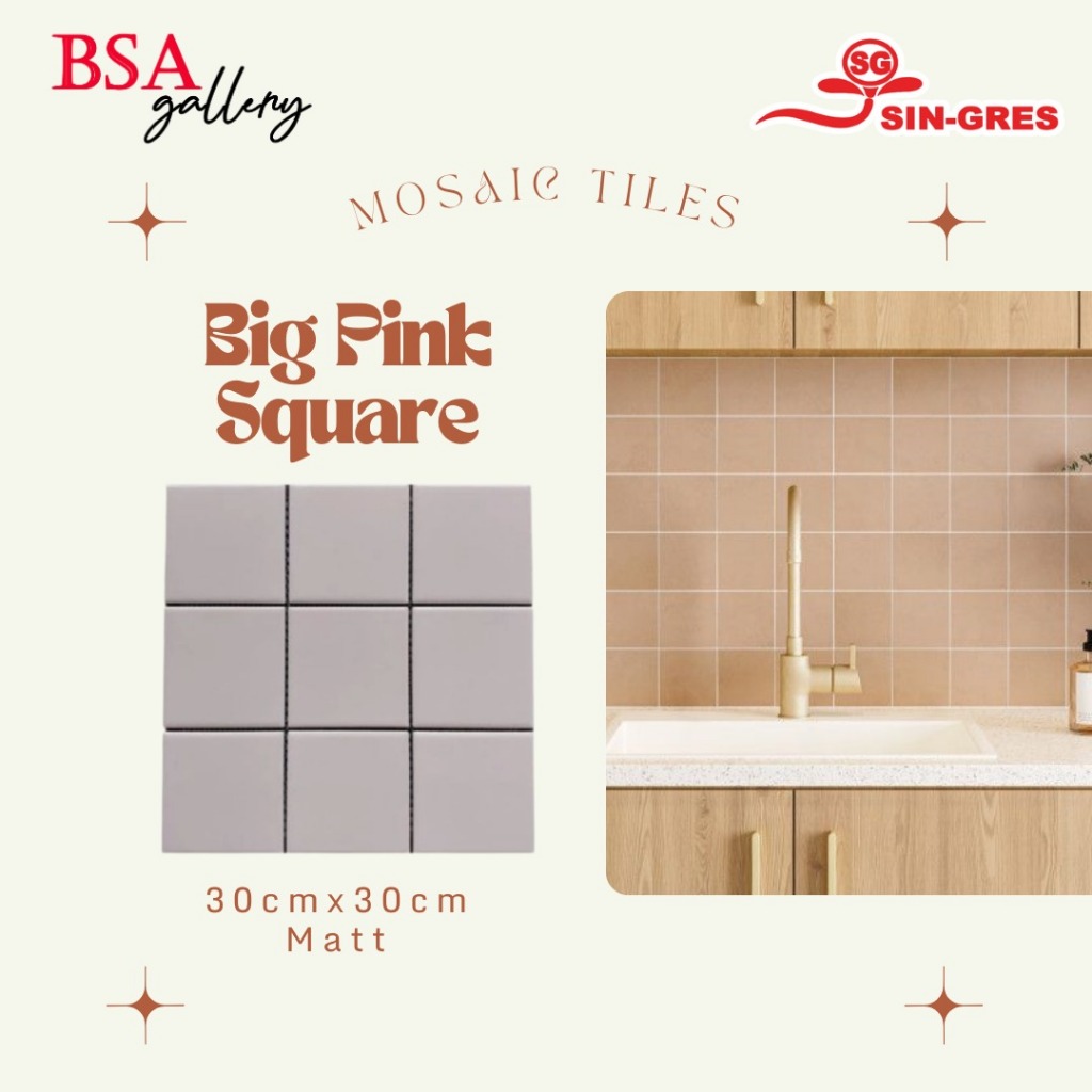 MOSAIC TILE KOTAK PINK / MOSAIC KOTAK MATT / KERAMIK MOSAIC DINDING LANTAI / MOZAIK