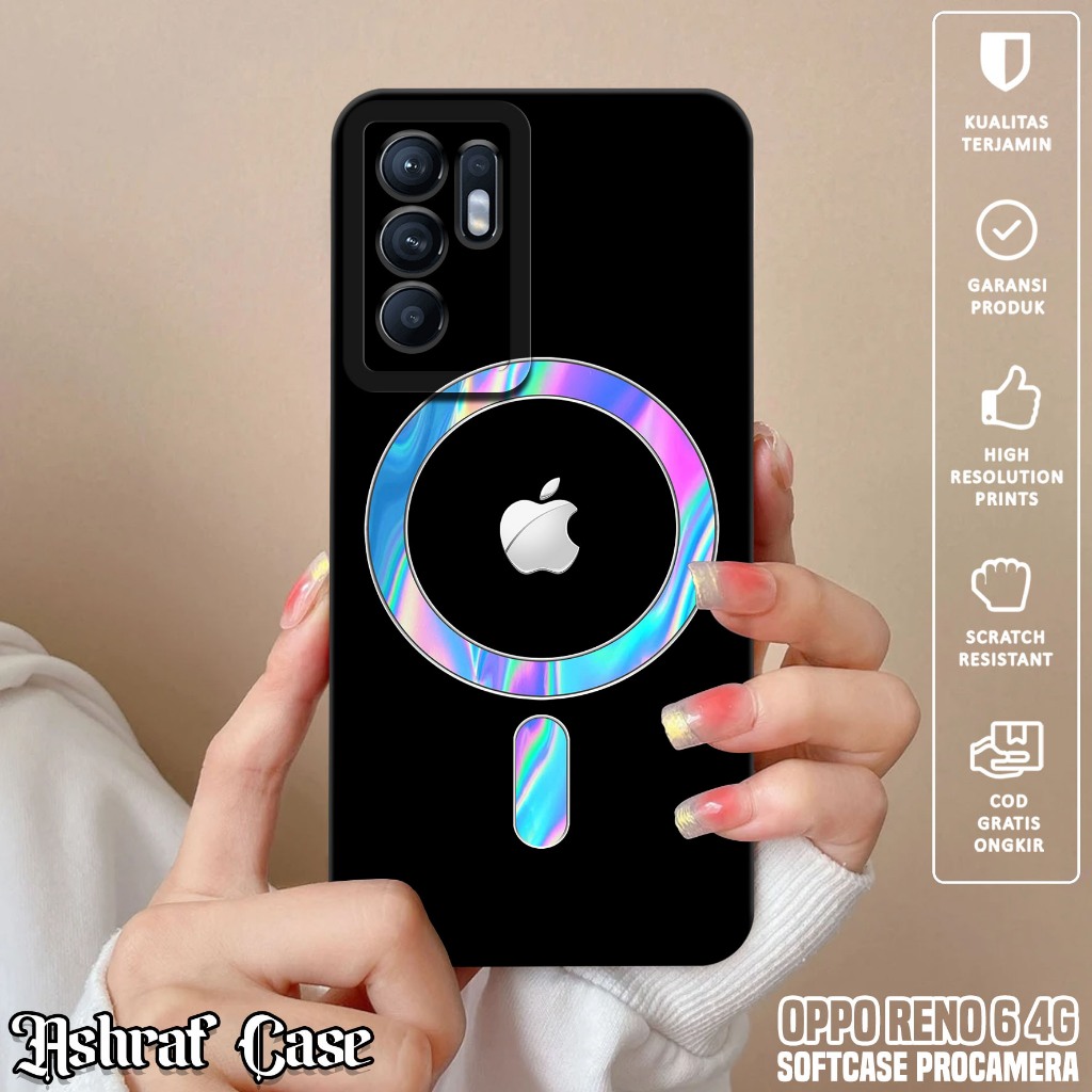Case Oppo Reno 6 4G - Casing Hp Oppo Reno 6 4G Motif Logo Magsafe - Silikon Hp Oppo Reno 6 4G - Soft