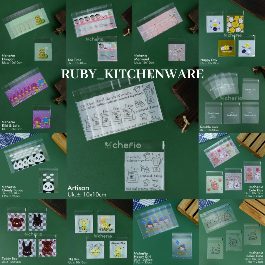 Chefio Plastik Roti OPP Motif Bunga 10x10 Plastik Kue Cake Donat Risol