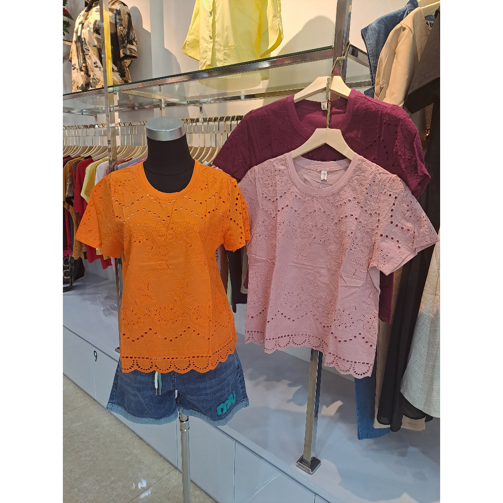 Baju Wanita Lansia Model Polos Motif Bordir Bunga - 2321 Warna Pink, Ungu, Oren