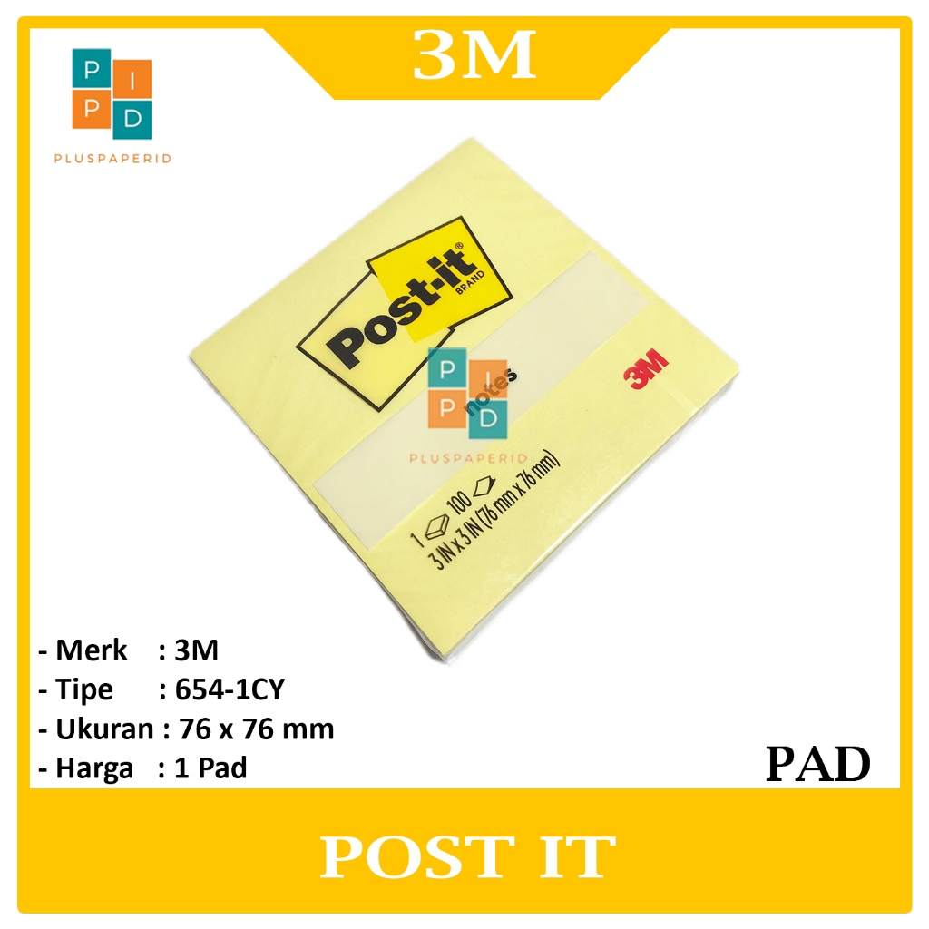 

3M - Post It Notes 654-1CY 76mm x 76mm Yellow - Pad