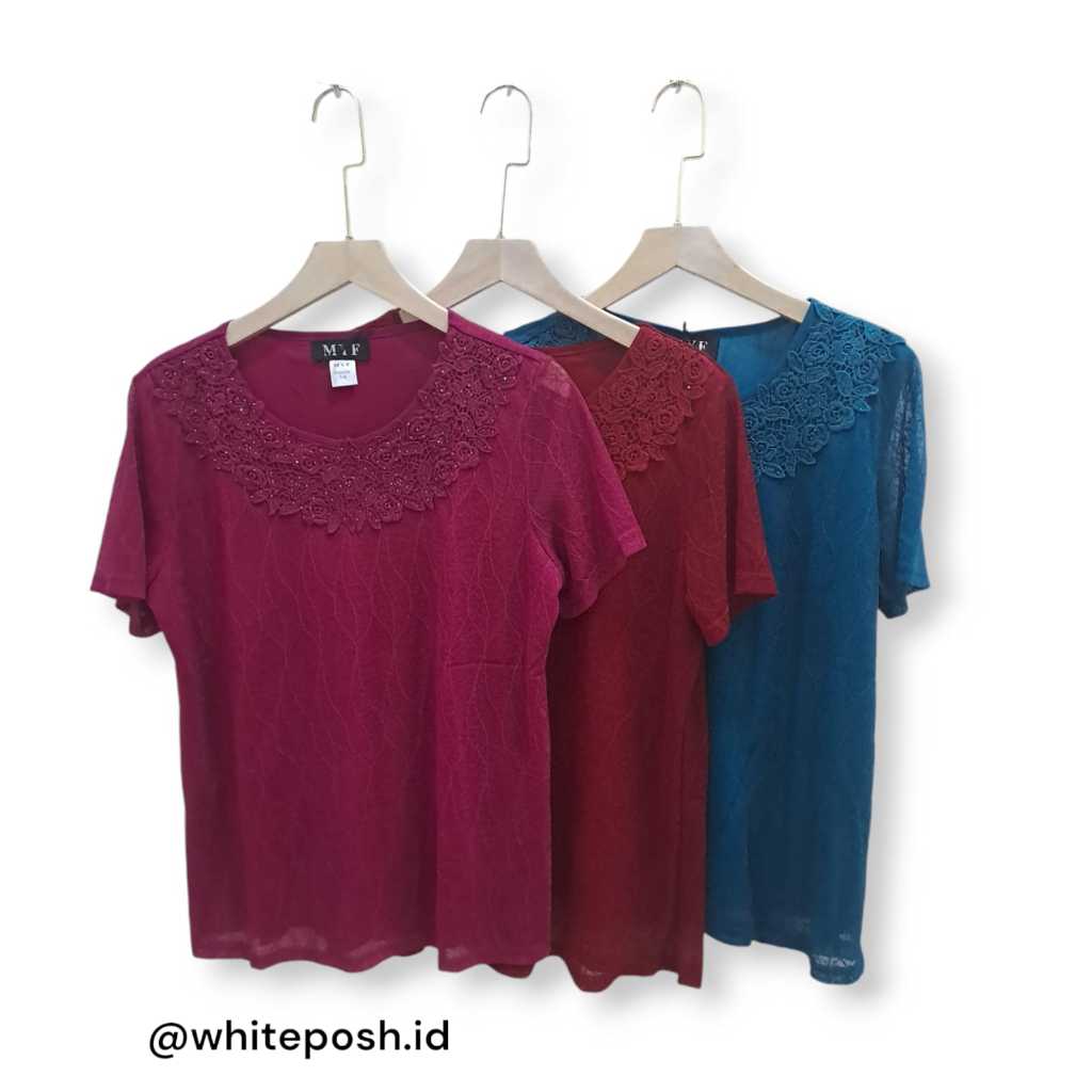 Baju Wanita Lansia Motif Bunga Bahan Brukat Lembut Double Furring Warna Merah, Ungu, Biru