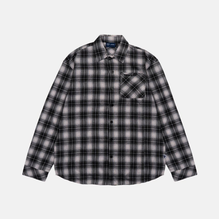 Kemeja Flannel Regular Fit Plaid Embroidery Black & White Pride N Joy Co Apparel
