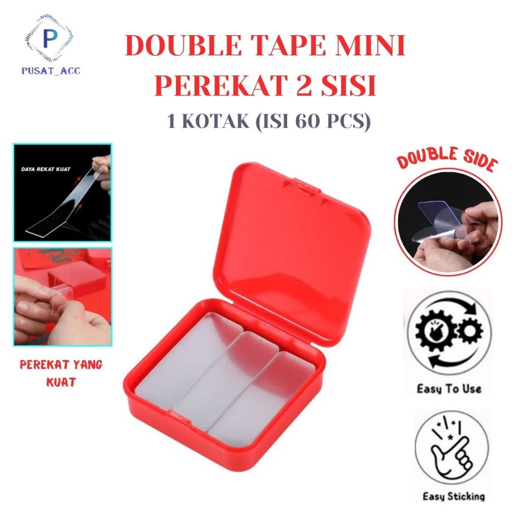 

BISA COD!!! Double Tape Mini Isi 60 pcs 1 box Selotip Bening Transparan 2 Sisi