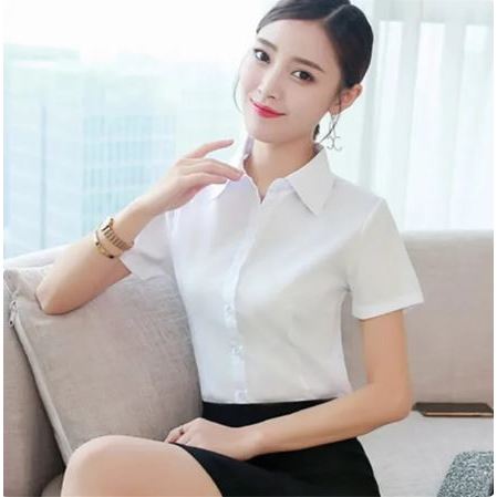Kemeja Wanita Lengan Pendek Putih Polos Kemeja Formal Kemeja Kerja Wanita Jumbo Big Size