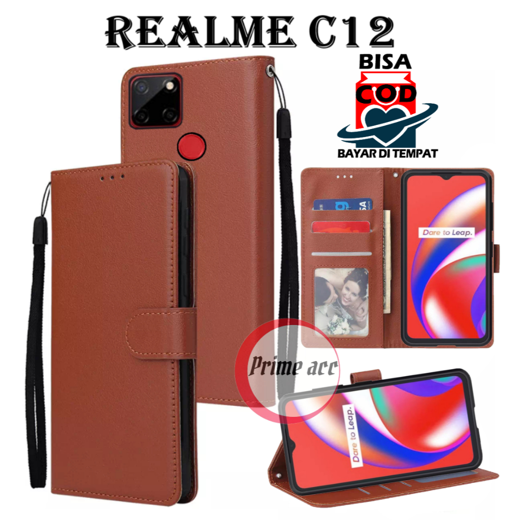 flip case REALME C12 leather case casing dompet handphone