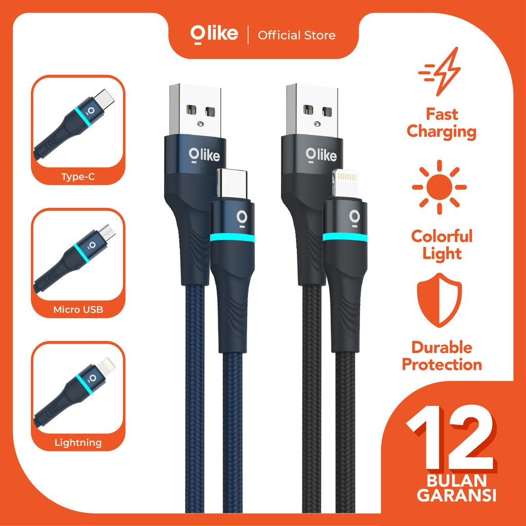 OLIKE KABEL DATA FAST CHARGING LED USB MICRO TYPEC IPHONE  D101M D101C D101L KABEL DATA OLIKE 100CM
