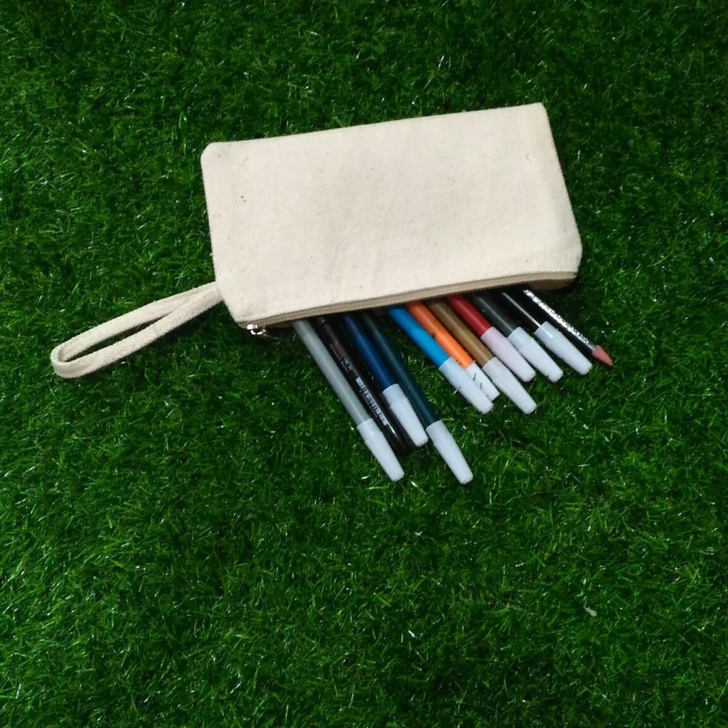 

Pouch Zipper Tali Kanvas Natural Polos - Kotak Tas Tempat Pensil Resleting Dompet Kosmetik