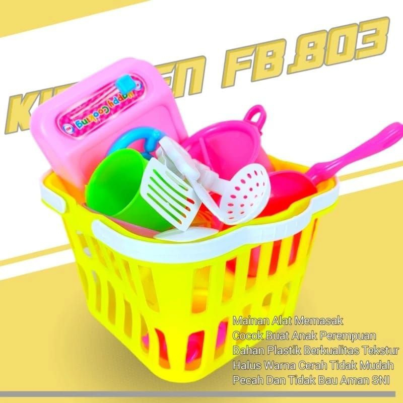 UKURAN BESAR Mainan Masakan Keranjang set + peralatan memasak Kotak kemasan kantong FB 803