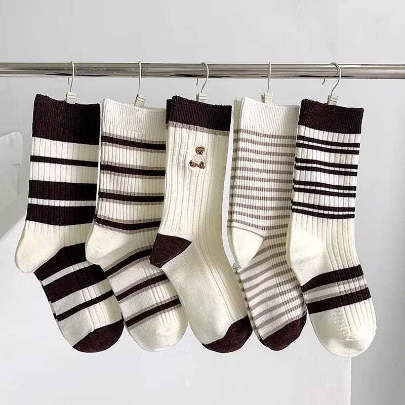 FANSTORE_PKU - Kaos Kaki / Panjang / Coklat Bear / Garis Brown Coklat Fashion / Murah / Polos /  Uni