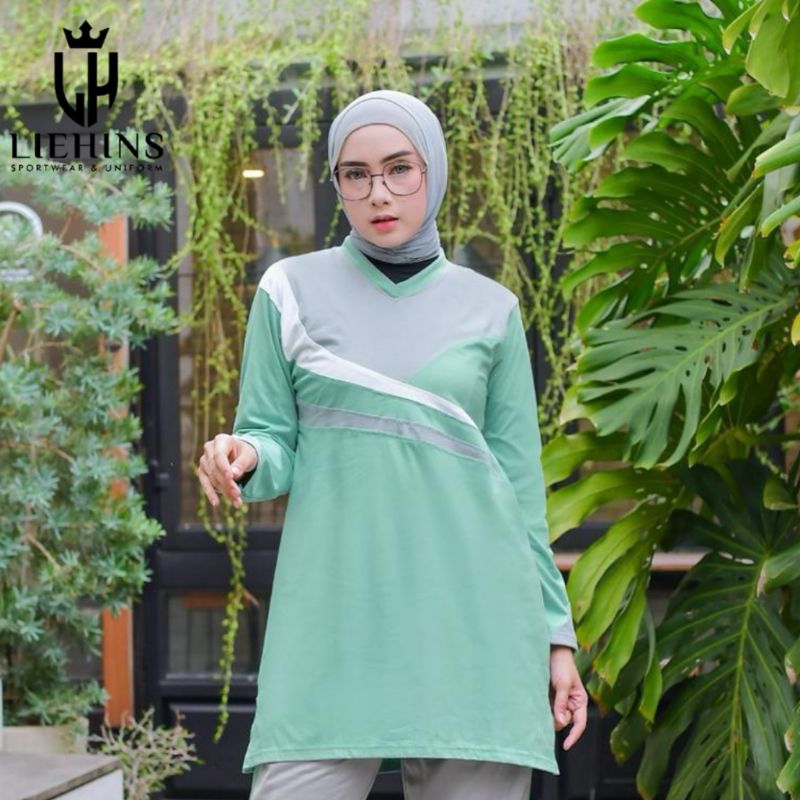 Baju atasan kaos olahraga tunik muslimah wanita/baju olahraga dress/atasan tunik muslimah/baju olahr
