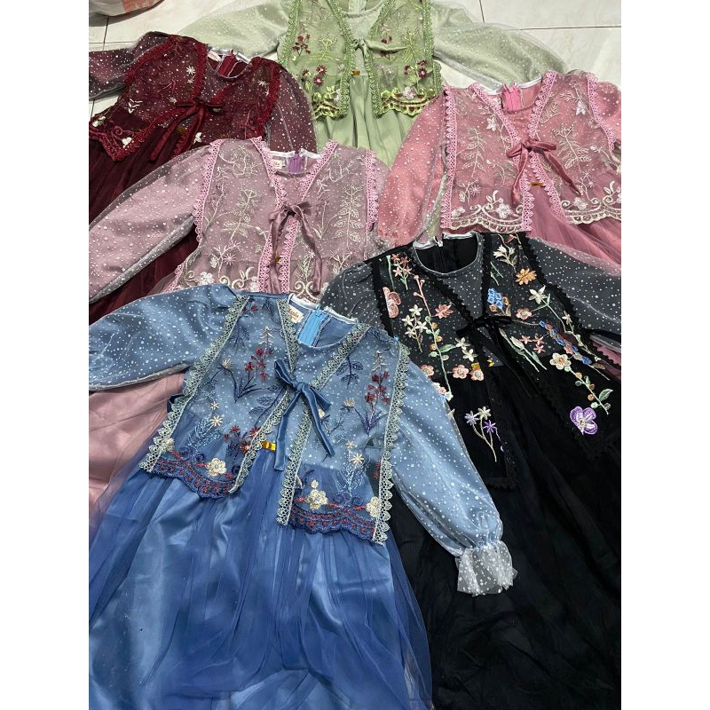 dress Kania series/gamis anak brukat tile bordir/gamis couple ibu dan anak
