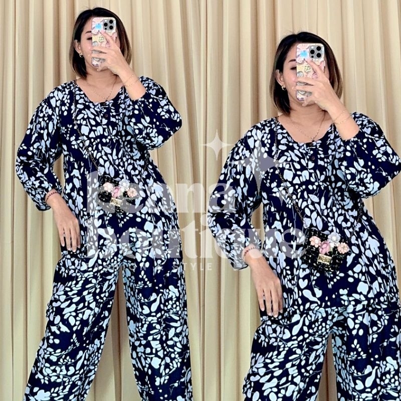 Setelan Aline - Setelan Baju Tidur Wanita | Piyama Rayon Lengan Pendek Celana Panjang | One Set Dail