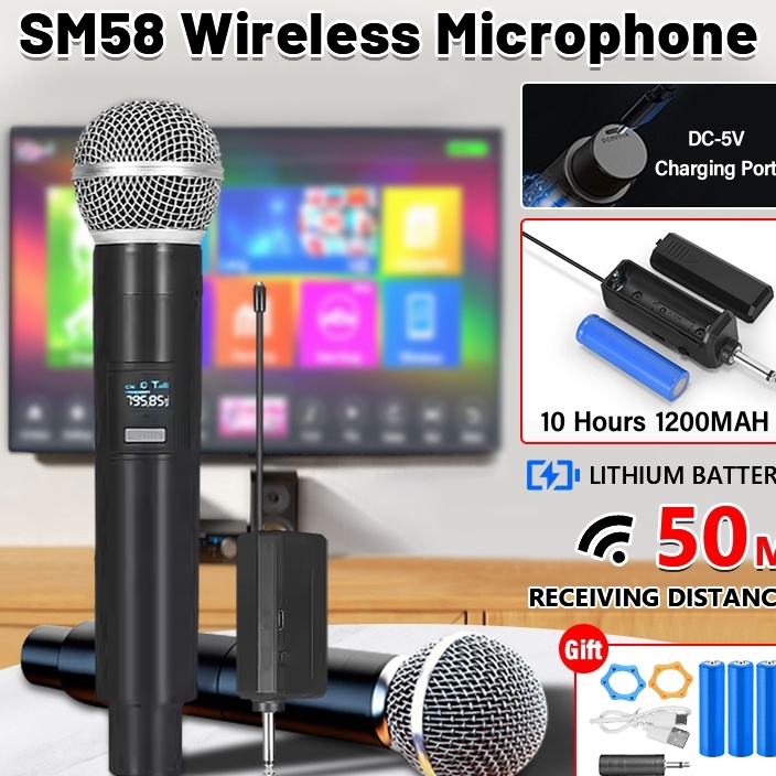 KI3 mic karaoke tanpa kabel SM58 UHF Double Dital Mikrofon Nirkabel baik mic wireless