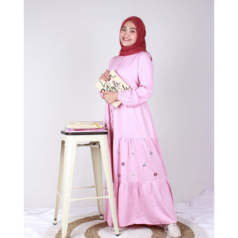 sale 30% / abaya S / dannis / A200904 / katun / abaya polos bordir bunga / baju muslim dewasa / baju