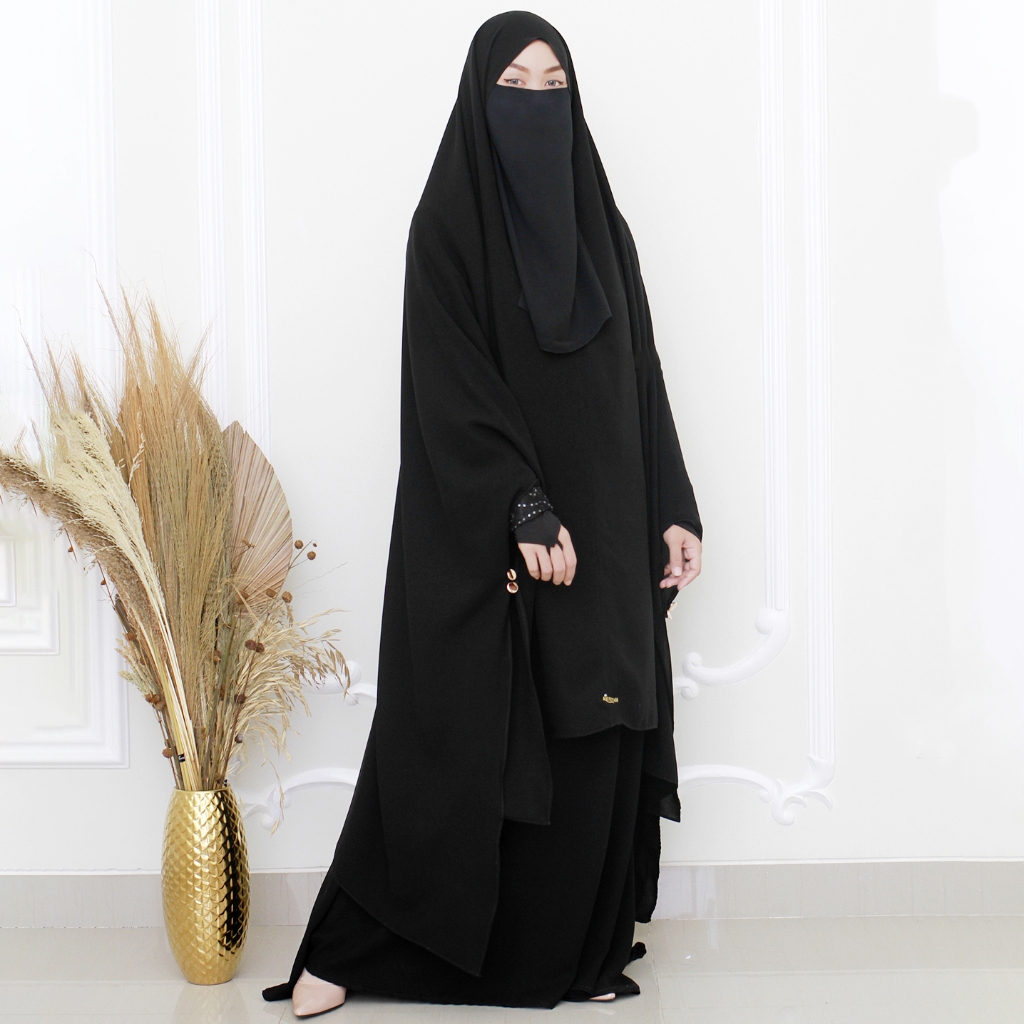Aqueenah -  Khimar Hilya Hijab Instan Syari - Hitam Jetblack