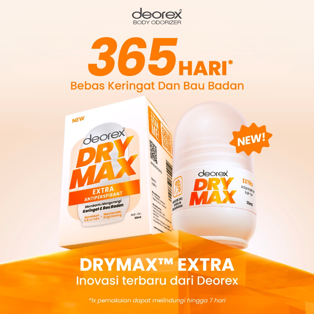 Deorex DryMax Extra Clinical Antiperspirant Deodorant Whitening Brightening Roll on 30ml Solusi Keri