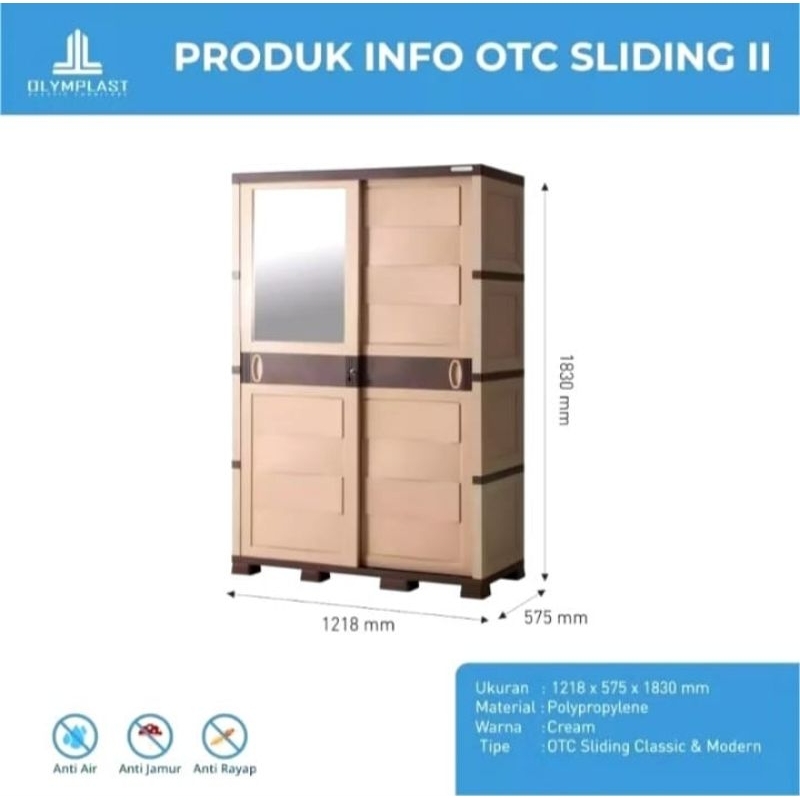 OLYMPLAST Lemari Pakaian Pintu Slide Bahan Plastik Kuat Kokoh Anti Jamur Anti Rayap