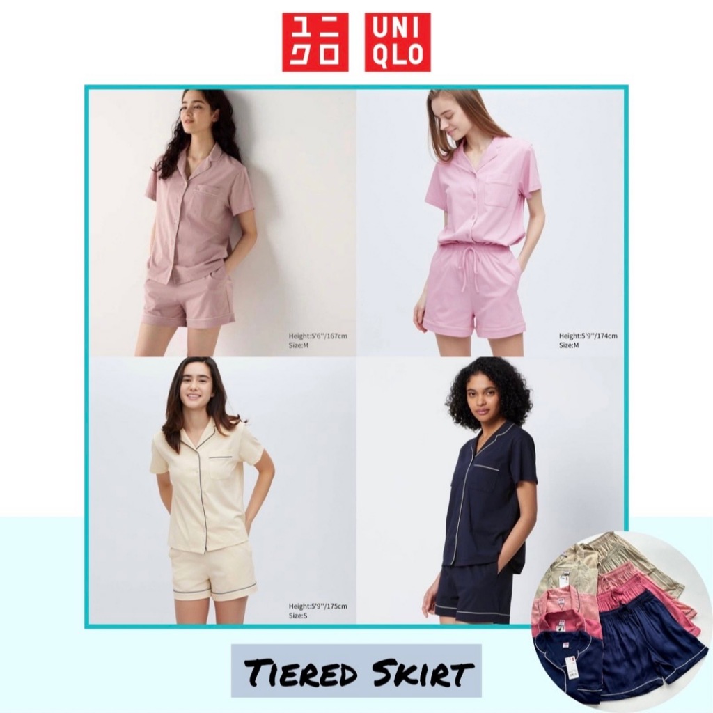 Cotton Short Sleeve Pajamas Set by Uniqlo - Piyama Set Wanita