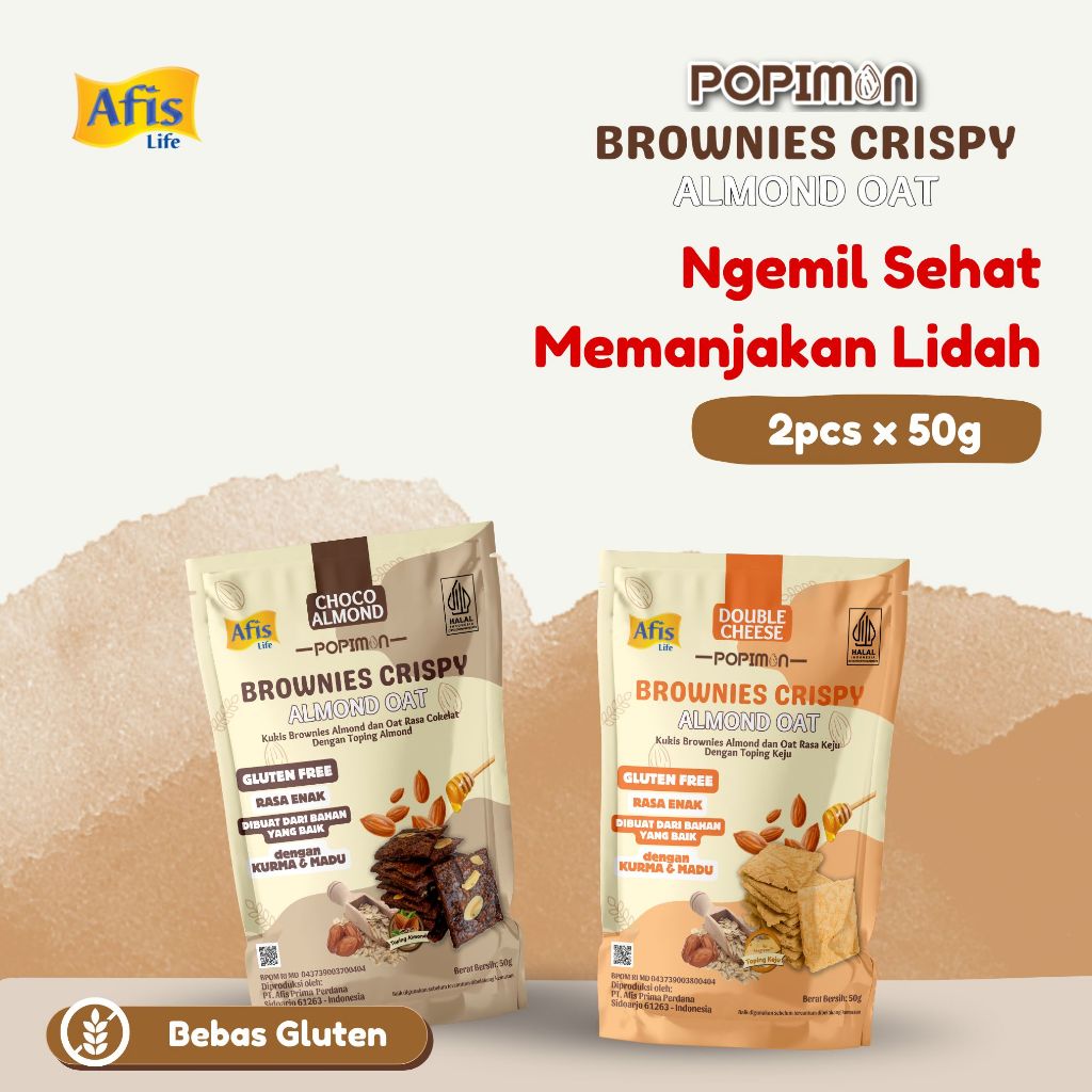 

Afis Popimon Brownies Crispy Almond Oat 2Pcs- Camilan Sehat Keluarga