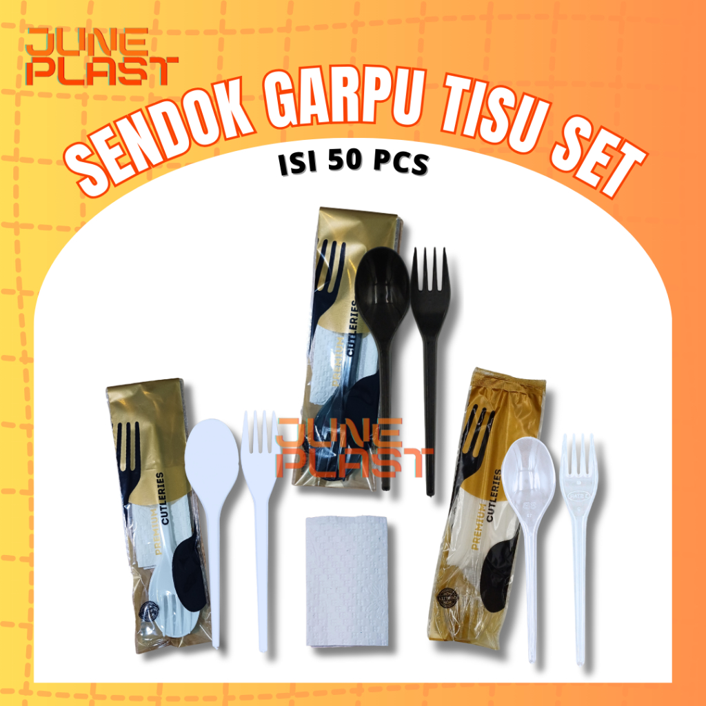 [50PCS] SENDOK GARPU TISU SET STERIL SENDOK GARPU PLASTIK 3IN1